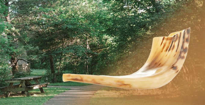 Sounding the shofar outdoors at Shofar in the Park
